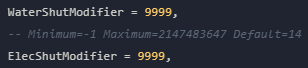 New values for the 'WaterShutModifier and ElectShutModifier' variables