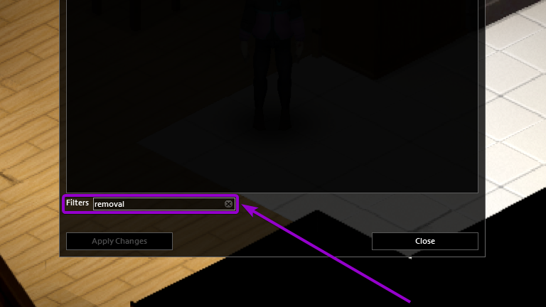 Search for removal in the filter search box
