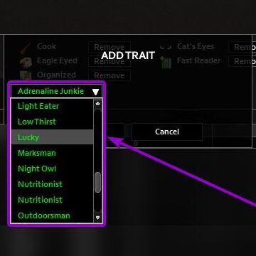 searching for and selecting a trait in the list