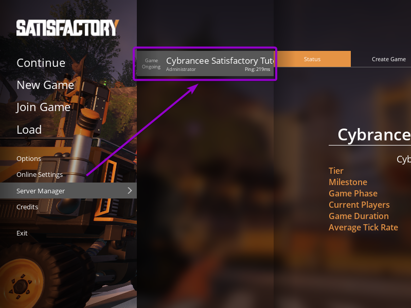 Selecting the server from the Server Manager list