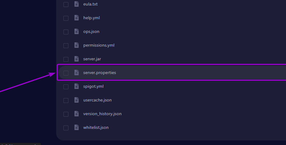 server.properties file outlined with arrow