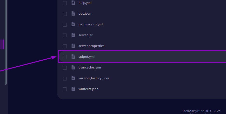 spigot.yml file outlined with arrow
