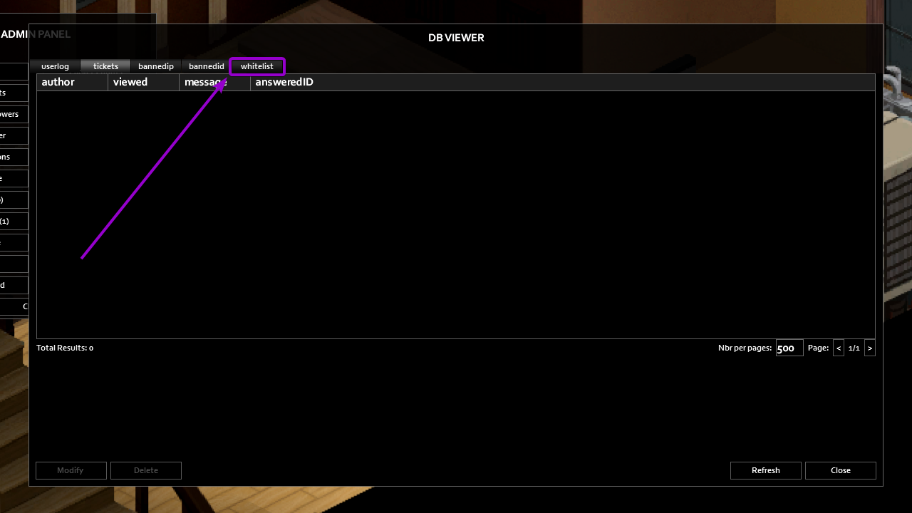 'whitelist' button outlined with arrow