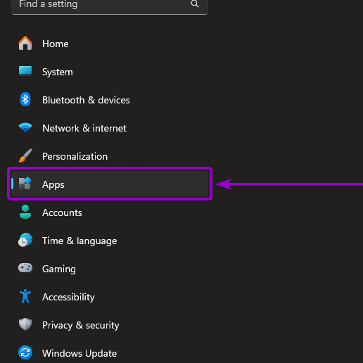 'Apps' tab outlined with arrow