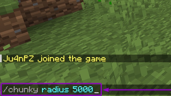 Chunk Radius command to pregenerate a radius of 5,000 blocks