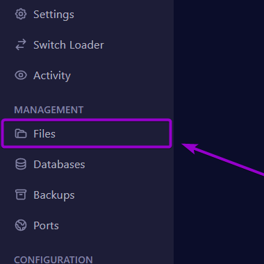 Cybrancee Panel Files Tab Project Zomboid Server outlined with arrow