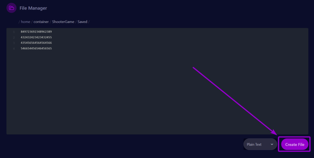 Cybrancee Ark Se Server Files Tab Create File Button Outlined
