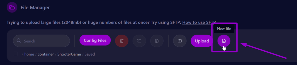 Cybrancee Ark Se Server Files Tab Create New File Button Outlined