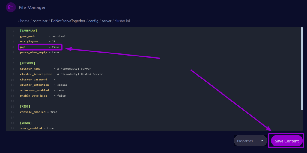 Cybrancee Dont Starve Together Files Tab Cluster File PvP Outlined