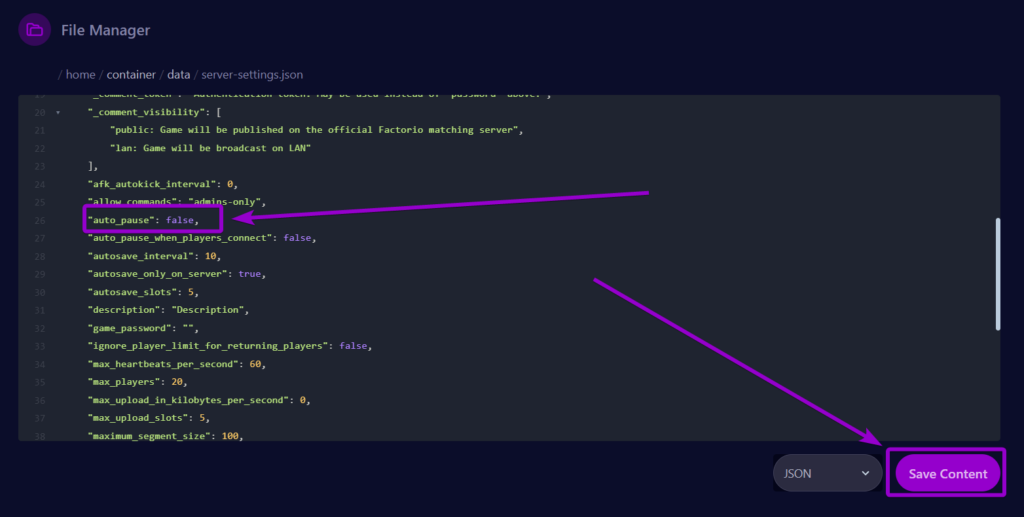 Cybrancee Factorio Server Files Tab Server Settings Auto Pause Field Outlined