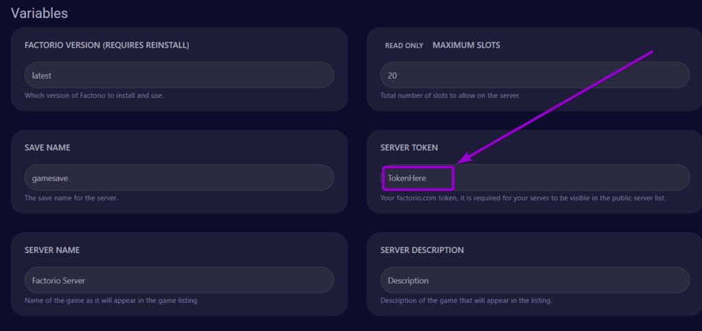 Cybrancee Factorio Server Server Token Field Outlined