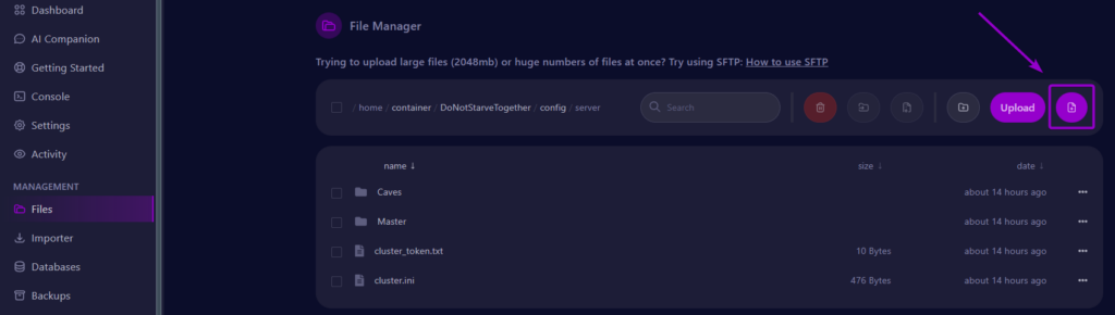 Creating new file in server documents