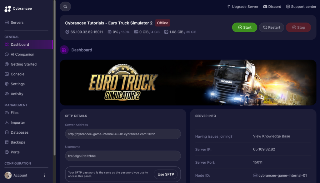 An image showing Euro Truck Simulator 2 on Cybrancee Game Panel