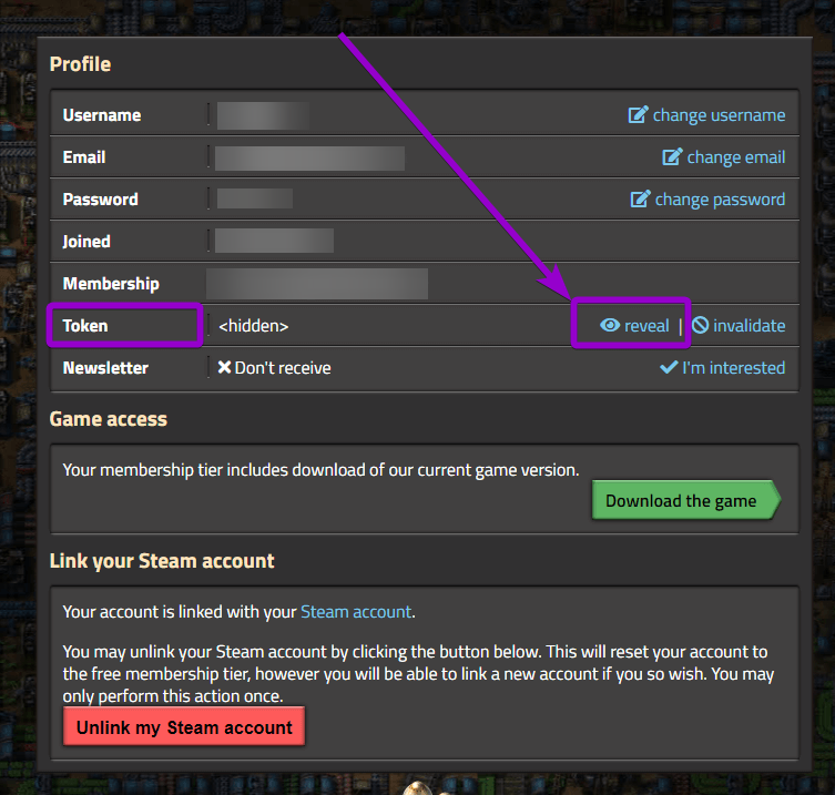 Factorio Website Token Field Outlined