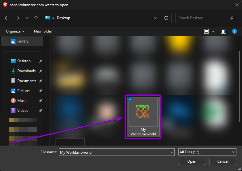 Minecraft archive world outlined with arrow