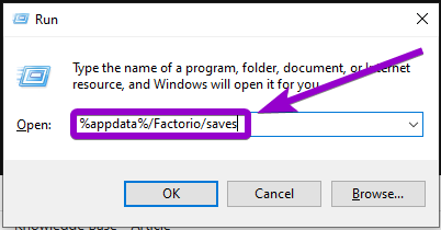 Run Dialogue With Factorio Save File Location Outlined