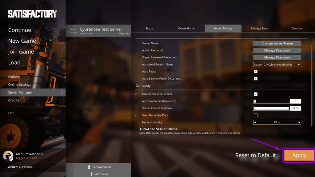 Satisfactory - Apply Settings In Game