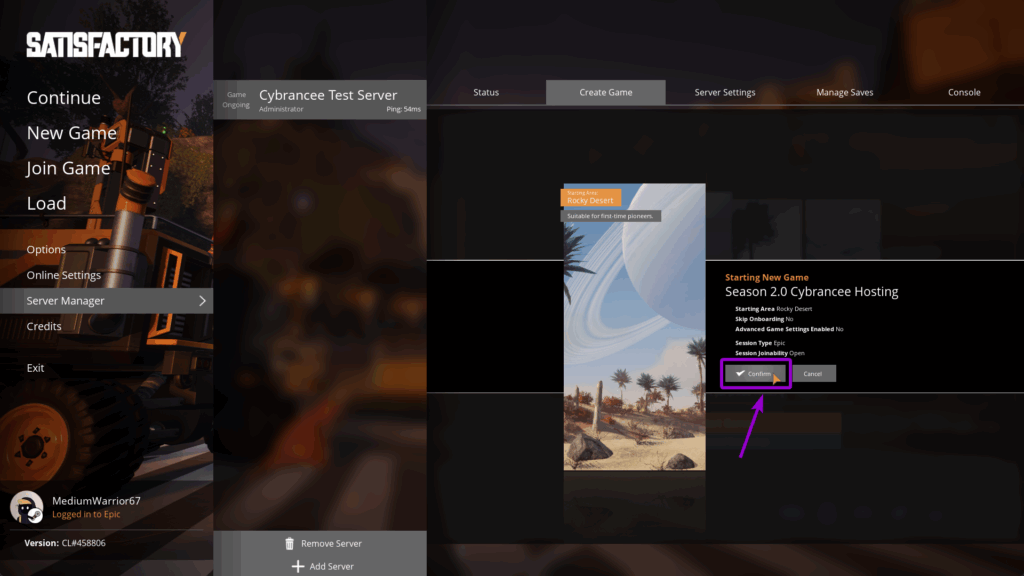 Satisfactory - Confirm World Creation