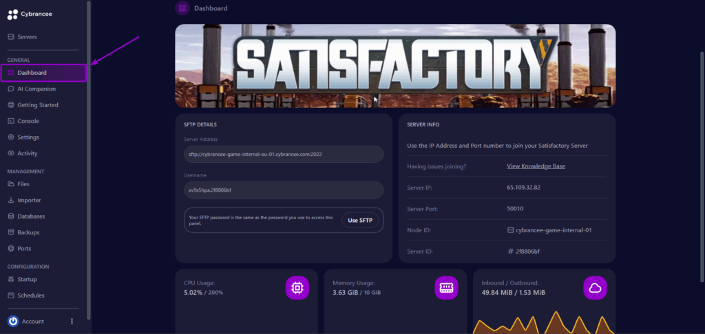 Satisfactory - Dashboard
