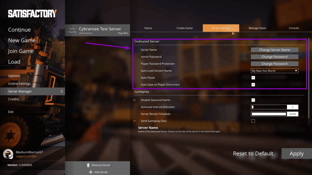 Satisfactory - Dedicated Server Options