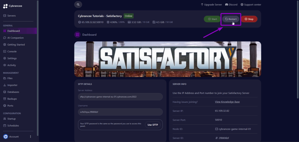 Satisfactory - Restart Your Server