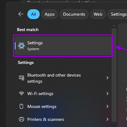 'Settings' window outlined with arrow