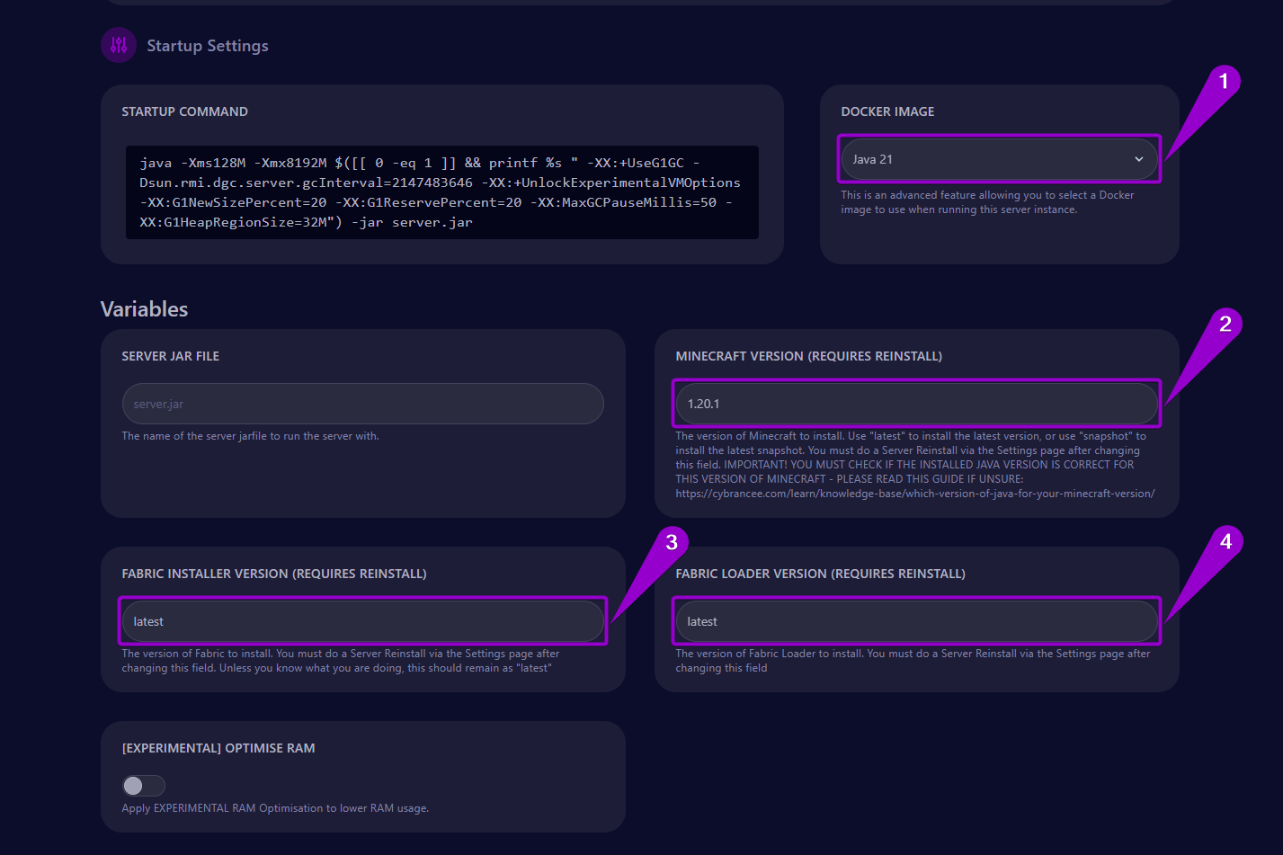 Steps to configure the startup settings parameters for 'Prominence II Hasturian Era' modpack