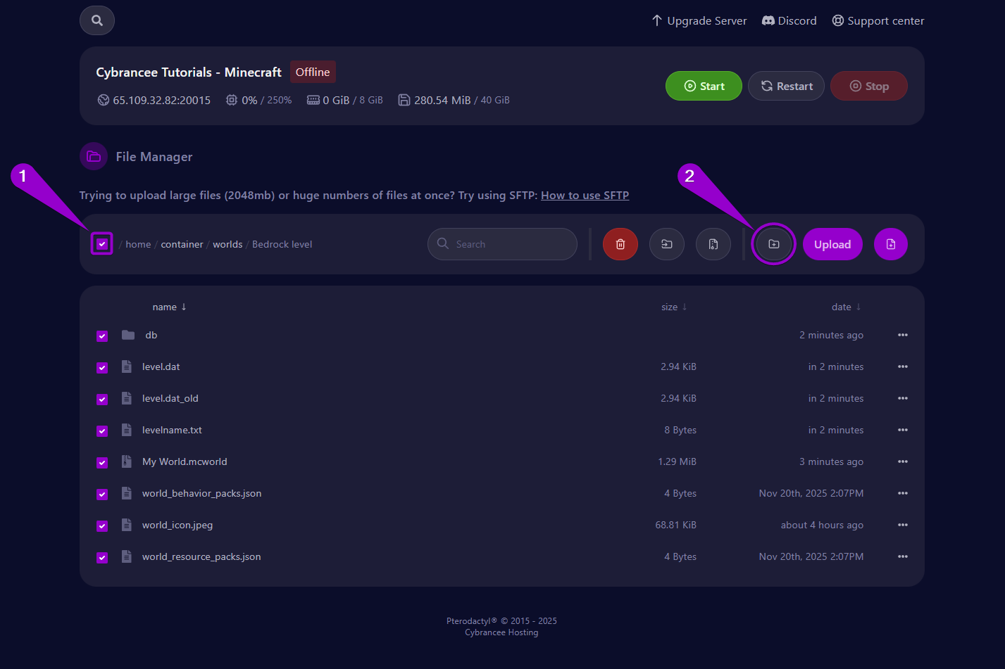 Steps to delete all files from the 'bedrock level' folder