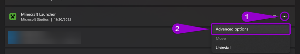Steps to open the advanced options of the minecraft launcher