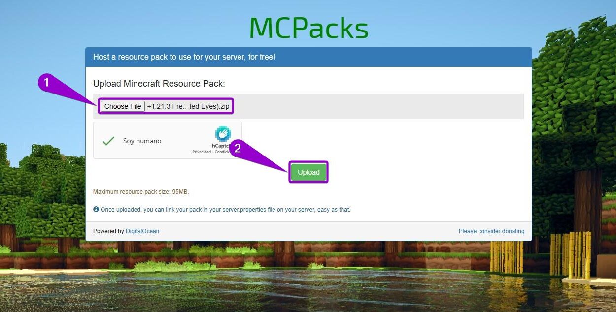 Steps to upload the resourcepack to MCPacks