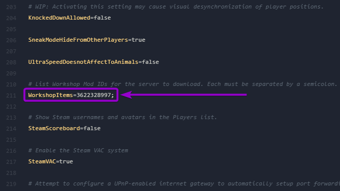 'Workshop items' line outlined with arrow