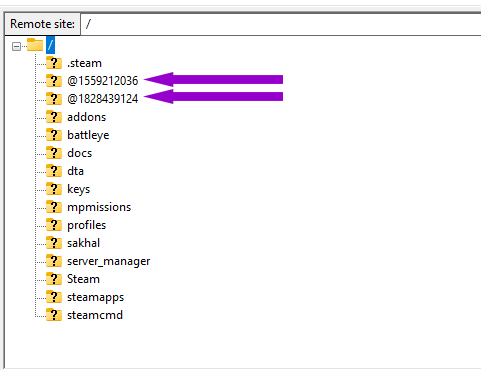 server connected via ftp with mod folder uploaded outlined