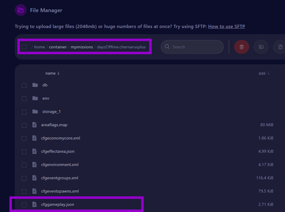 dayz mission folder with cfggameplay file outlined