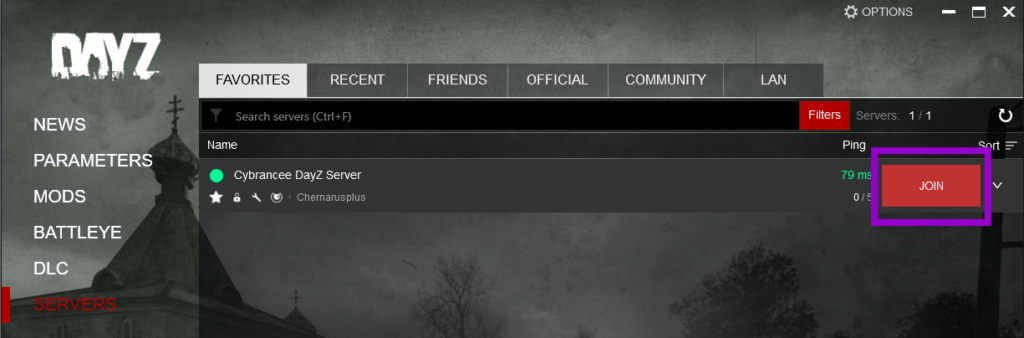 dayz seervers panel join button outlined