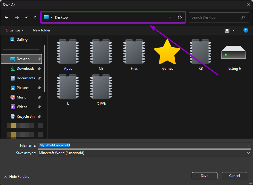Location to save the exported world