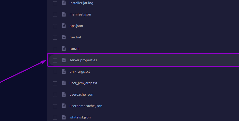 server.properties file outlined with arrow