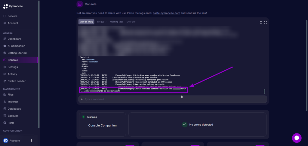 Console Confirmation - Whitelist - hytale