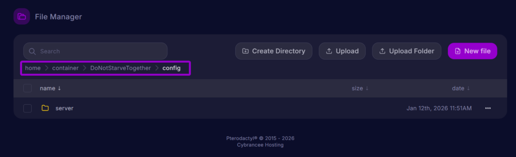 Cybracee Dont Starve Together Panel Files Config Folder Outlined