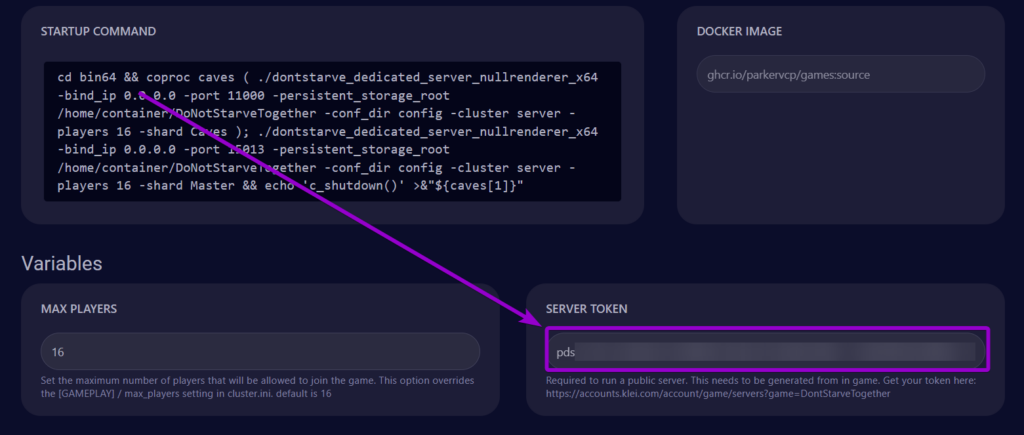 Cybrancee Dont Starve Together Startup Tab Token Field