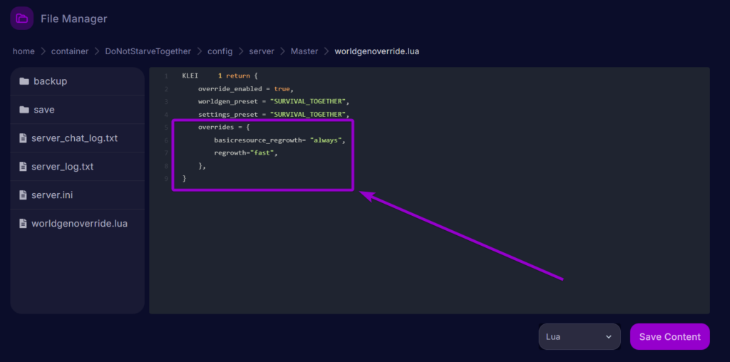 Cybrancee Dont Starve Together WorldGen File Regrowth Outlined