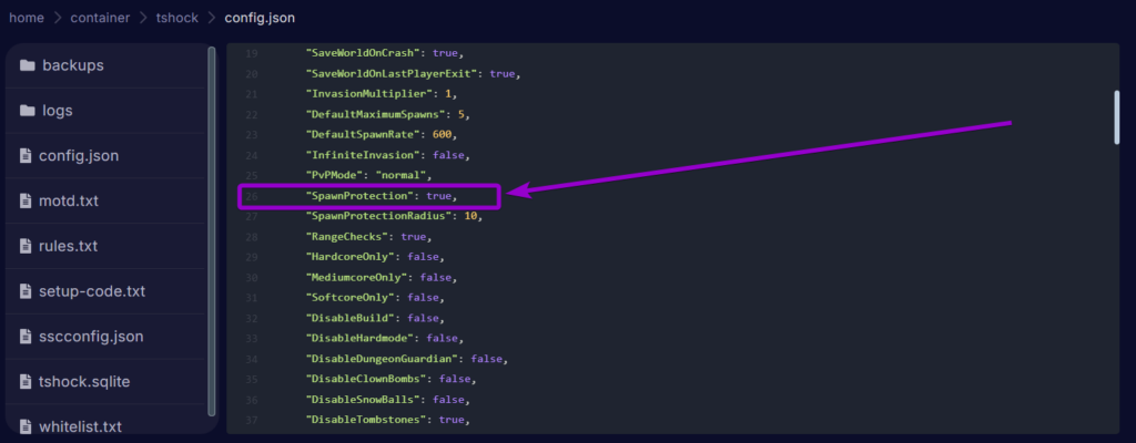 Cybrancee Terraria Panel Files Config Spawn Protection Settings Outlined