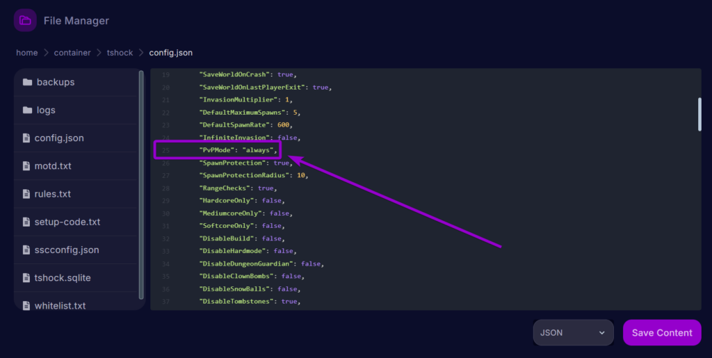 Cybrancee Terraria Panel Files Tab Config Save Button Outlined