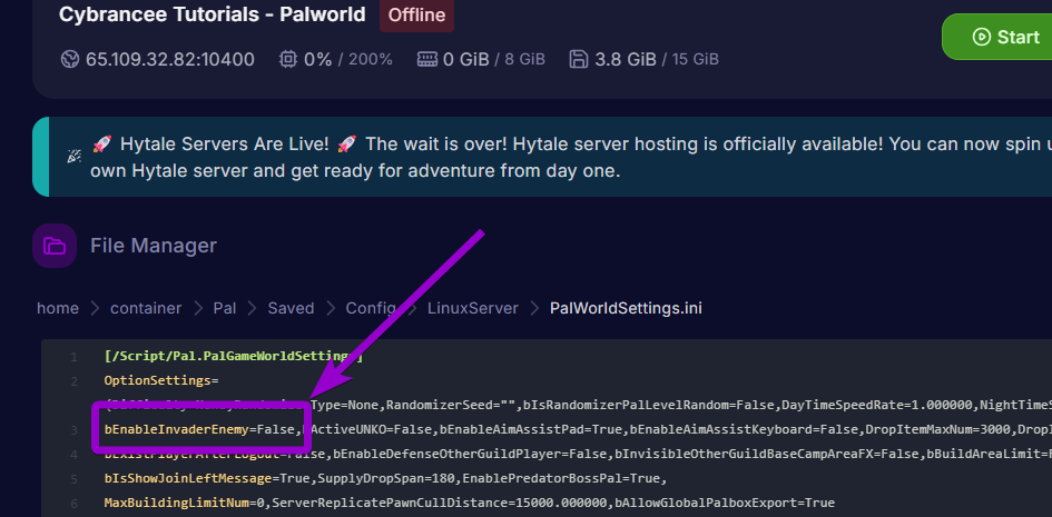"bEnableInvaderEnemy" outlined with arrow