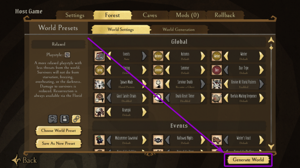 Dont Starve Together Gameplay Generate World Button Outlined