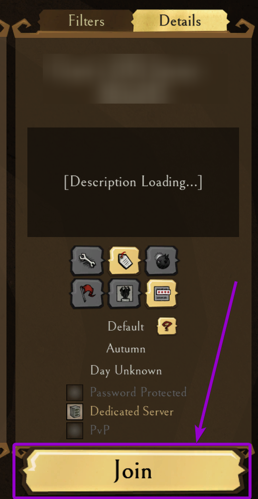 Dont Starve Together Gameplay Server Join Button Outlined