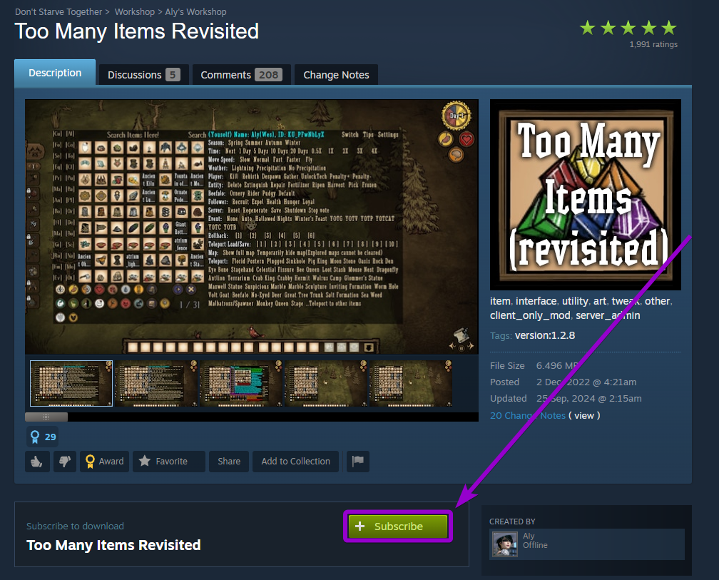 Dont Starve Together Steam Workshop Items Mod Subscribe Button Outlined