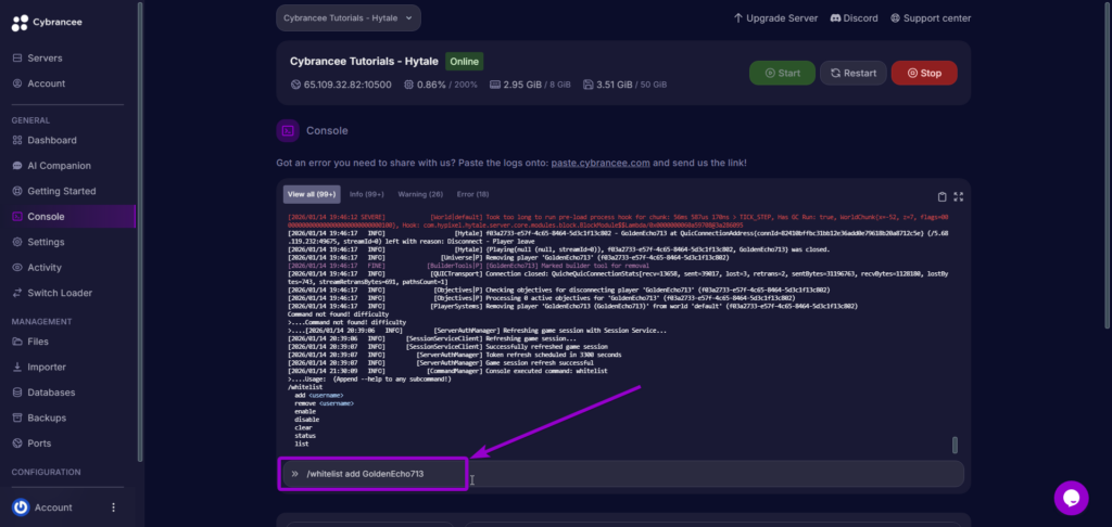 Enter Whiteliost Command Hytale