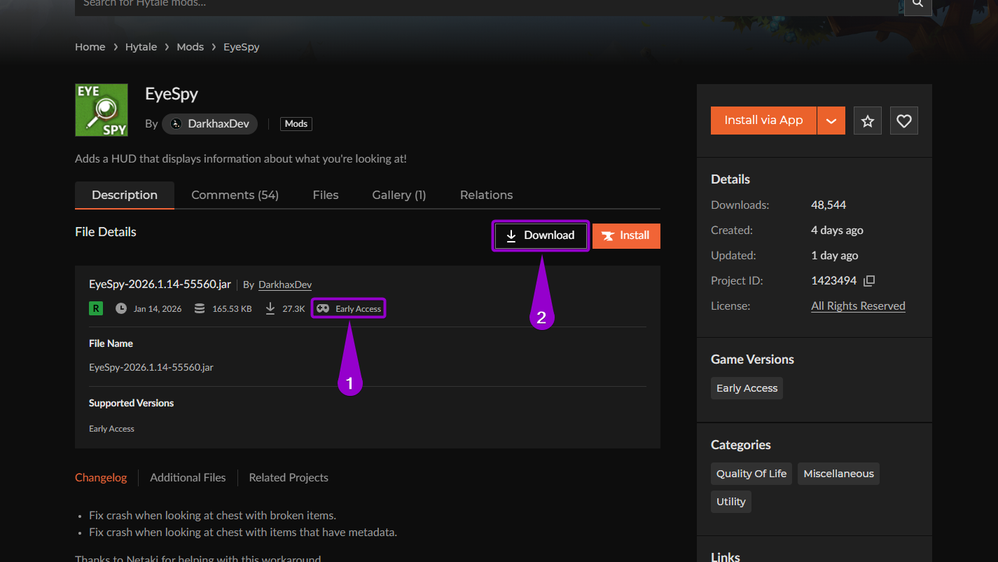 'EyeSpy' mod library curseforge main page