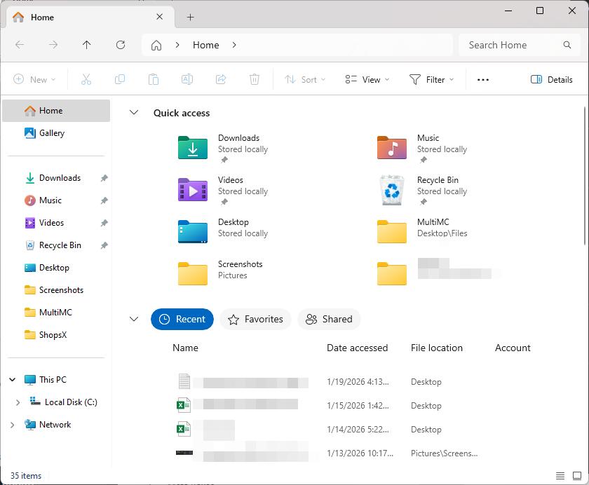 File explorer UI