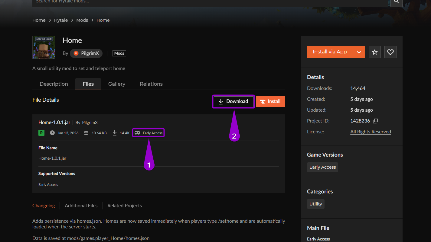'Home' mod library curseforge main page